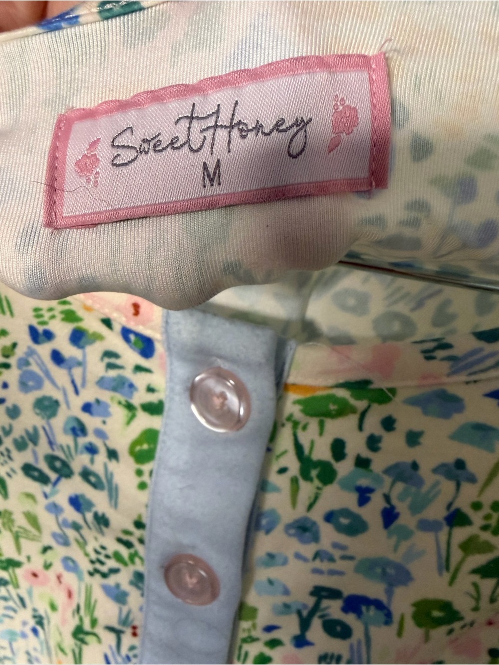 SweetHoney Pastel Floral Henley Dress in Blue, Green & Pink - Picture 2 of 4